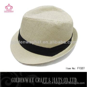 Chapeau blanc Fedora avec bande noire